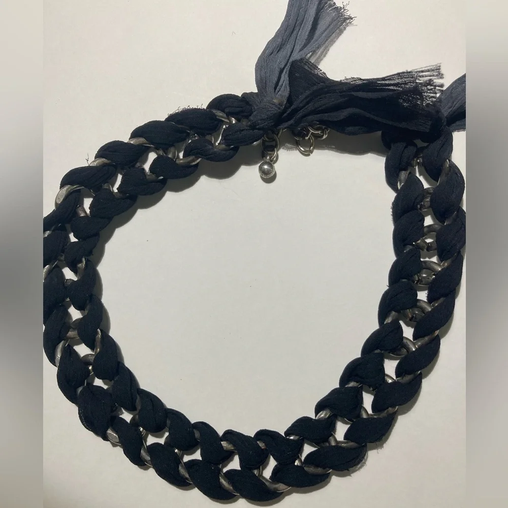 Ribbon Black and Silver Chain Choker Necklace - Picture 8 of 8